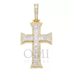 10K GOLD BAGUETTE AND ROUND DIAMOND CROSS PENDANT 4.53 CT