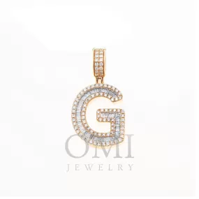 10K GOLD BAGUETTE AND ROUND DIAMOND INITIAL G PENDANT 1.50 CT