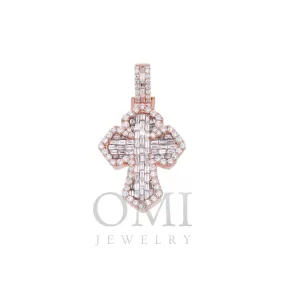 14K GOLD BAGUETTE DIAMOND INVERTED 3D FLEUR DE LIS CROSS PENDANT 3.25 CT