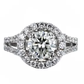 1.72 Carat Round Brilliant Diamond Halo Engagement Ring in 18K White Gold GIA Certified