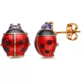 18k Gold Plated Tiny Red Ladybug Black Spots Stud Earrings