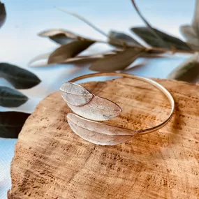 3 Olive Leaves Sterling Silver Snake Bracelet