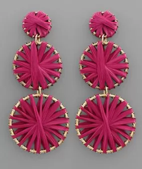 3-Tier Raffia Drop Earrings - Fuchsia