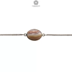 925 Sterling Silver Bracelet : 4.12gms Natural Agate Gemstone Plain Oval Shape Bezel Set Chain Bracelet 8"