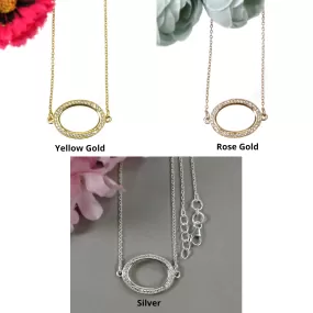 925 Sterling Silver Yellow Gold, Rose Gold & Silver Plating With CZ Micro Pave Setting Oval Pendant With Chain Necklace 18"