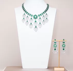 Aklera Emerald Green White Gold Luxury Necklace & Earring Set By Jaipur Rose Luxury Indian Jewelry Onli