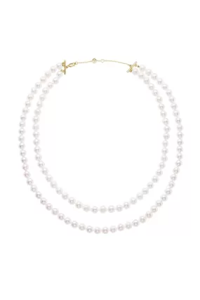 Akoya Double Strand Necklace in Yellow Gold