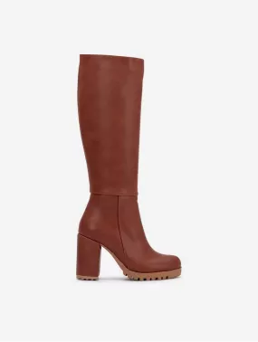 Alize Vegan Leather Wide Calf Platform Boots | Cognac