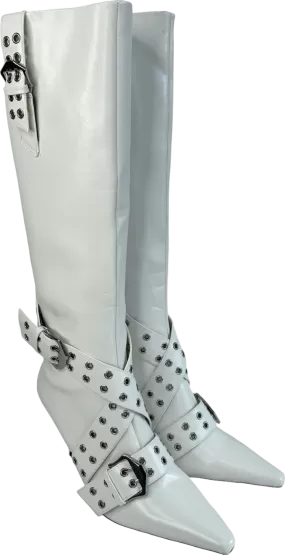 ASOS White Caution Heeled Hardware Knee Boots UK 7 EU 40 👠