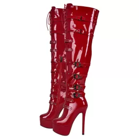 Buckles Round Toe Stilettos Over The Knee Platform Boots