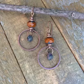 Burnt Orange Earrings, Boho Dangle Earrings, Copper Drop Earrings, Orange Jewelry, Bohemian Earthy Earrings, Czech Glass Earrings