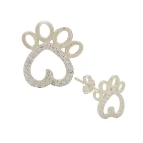 Earrings - Silver Heart Paw