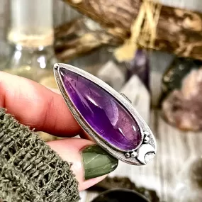 Magic Moons Amethyst Ring in Solid Sterling Silver- Designed by FOXLARK Collection Adjustable to Size 6 7 8 9 10 / Crystal Witchy Jewelry