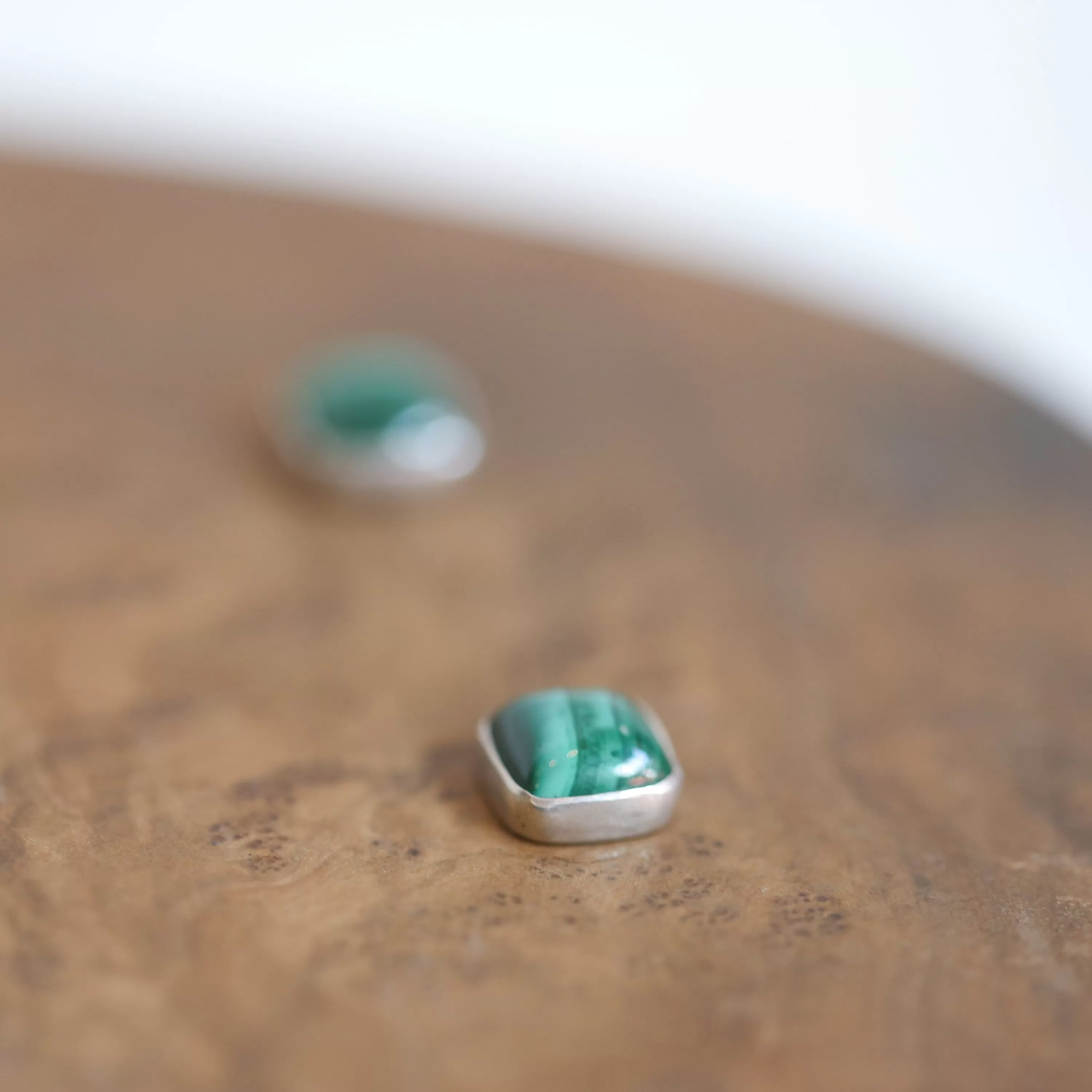 Malachite Square Posts - Malachite Earrings - .925 Sterling Silver - Silversmith - Malachite Studs