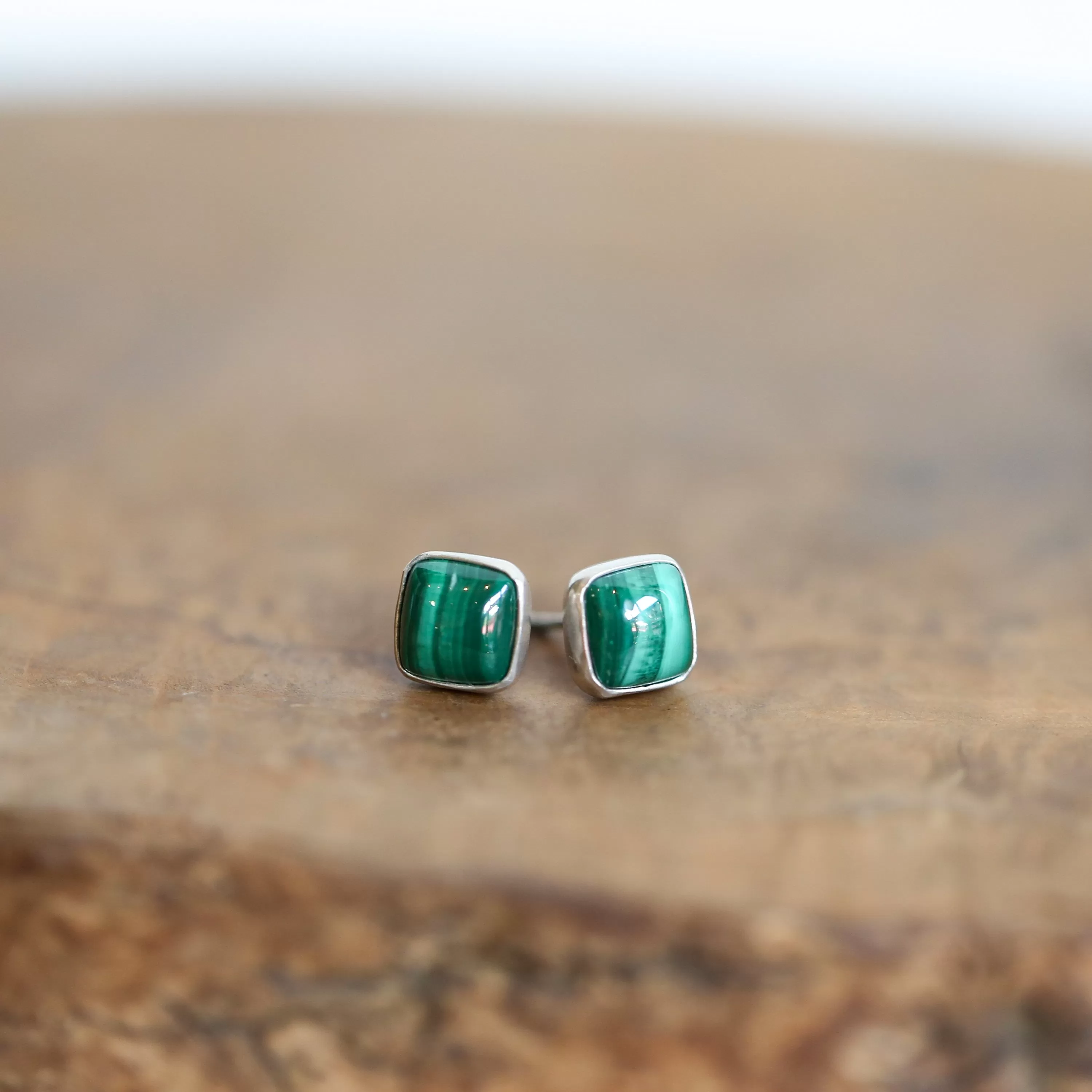 Malachite Square Posts - Malachite Earrings - .925 Sterling Silver - Silversmith - Malachite Studs