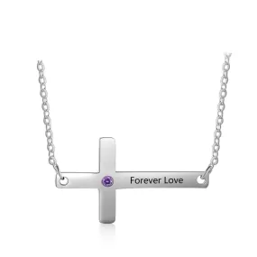 Personalized 1 Stone Cross Necklace