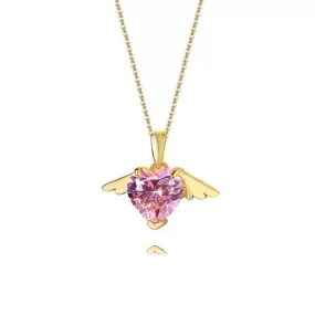 Pink Sapphire Heart Cut Wing Necklace