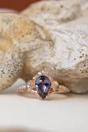 Purple tanzanite engagement ring, nature inspired gold proposal ring with diamonds / Amelia