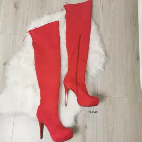 Red Suede Knee High Boots