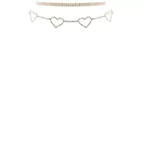 Rhinestone 5 Heart Choker Necklace