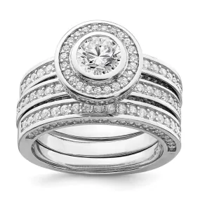 Rhodium-Plated CZ Round Cut 3 Piece Set Ring in Sterling Silver