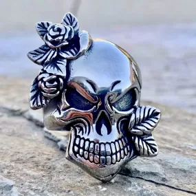 Rose Skull & Leaf Ring - R99