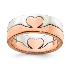 Rose-tone Double Heart Ring in Sterling Silver