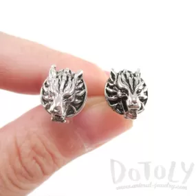 Round Dragon Face Animal Themed Stud Earrings in Silver | DOTOLY