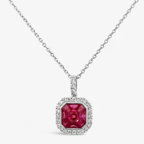 Ruby & Diamond Cushion Halo Necklace