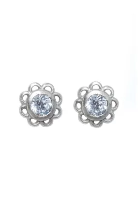 Sofia Kaman 14K White Gold Diamond Flower Stud Earrings