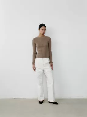 THE SILK RIBBED BOATNECK - MINK