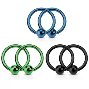 Value Pack 3 Pairs Annealed 316L Surgical Steel WildKlass Captive Bead Rings Titanium Anodized Blue,Green and Black Pack