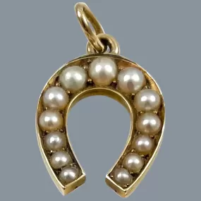 Victorian Horseshoe Pendant 15Ct Gold Pearl